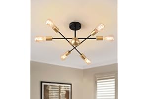 MEIXISUE Black and Gold Semi Flush Mount Ceiling Light Fixtures 6-Light Modern Sputnik Chandelier for Hallway Entryway Bedroom Kitchen Dining Room UL Listed