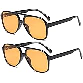 Vintage Retro Sunglasses 70s Yellow Tinted Aviator Large Sun Glasses for Women