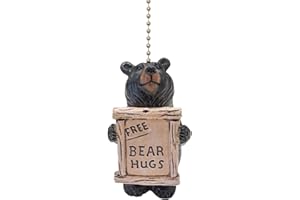 AMAJY Rustic Black Bear Figure Free Bear Hugs Sign Ornament Ceiling Fan Pull Chain Cabin Lodge Style Decor
