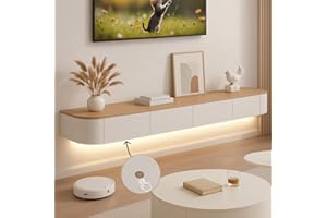 Ribanedy Modern Floating TV Unit with LED Lighting | Wall-Mounted Entertainment Media Console | Large Storage TV Bench for Li