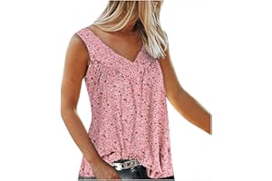 Angxiwan Tank Top for Women Plus Size Trendy Floral Print Loose Fit Summer Sleeveless V Neck Blouse Shirt Tunic S-7XL