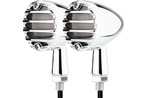 TSUNG Universal Grille Motorcycle LED Turn Signals Lights Front Rear Blinkers Tail Lights for Cruiser Chopper Bobber Cafe Racer Street Bike (Chrome-Red&Amber)