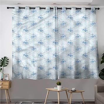 Amazon Com Fbdace Pale Blue Grommet Curtains Roses Victorian