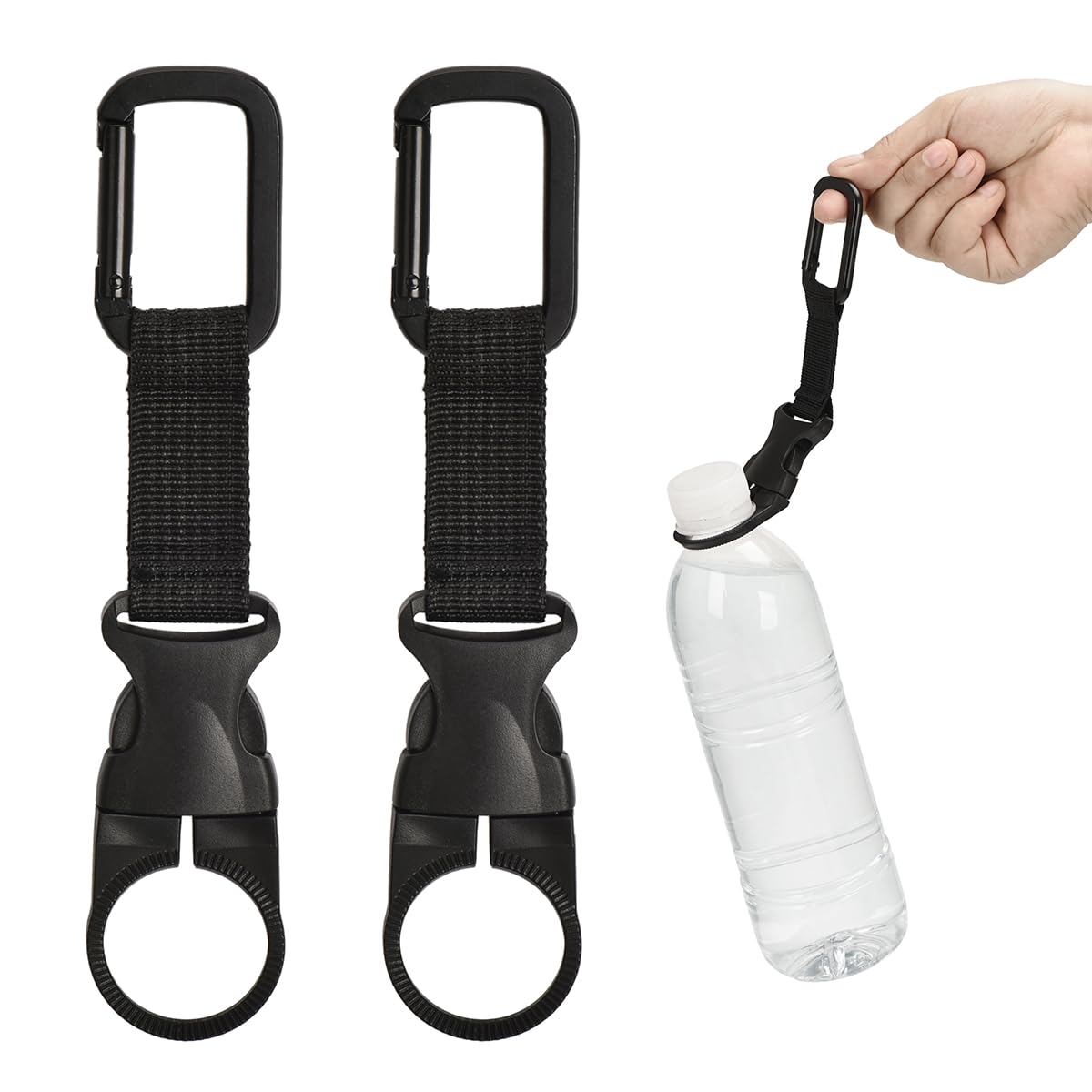 KAruim ペットボトルホルダー カラビナ付き 3個セット ドリンク ホルダー アウトドア 登山 キャンプ ハイキング 旅行 水分補給 着脱簡単 ブラツク商品画像