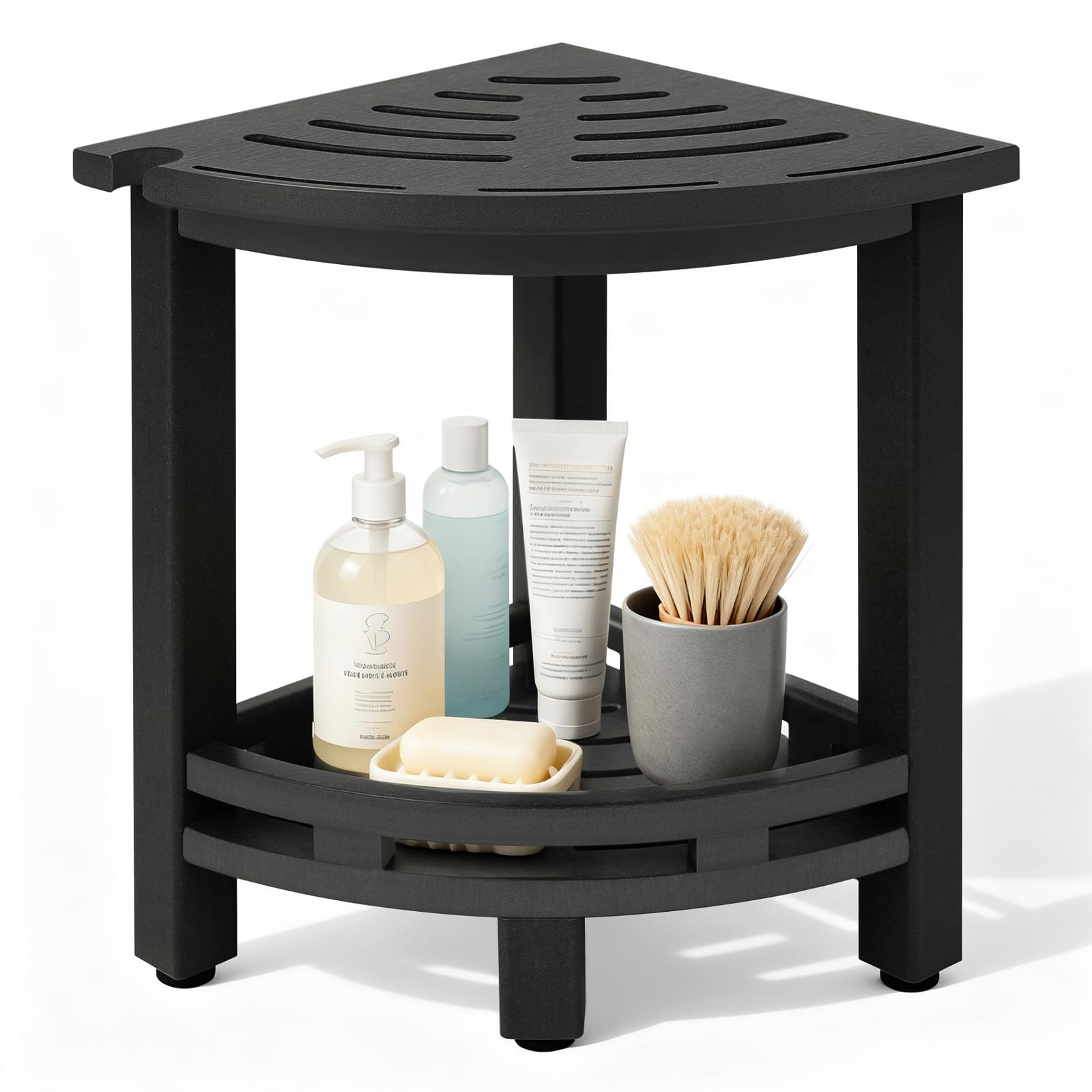 Photo 1 of Chormtok HDPE Corner Shower Stool for Shaving Legs, Waterproof Shower Stool with Storage Shelf for Bathroom,Black