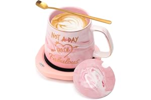 LOUTYTUO Coffee Mug Warmer & Not A Day Mug Set, Electric Cup Warmer for Desk Office Home, Beverage Warmer with 2 Temperature Setting, 8-Hours Auto Shut Off, Best Birthday Present Ideas for Women