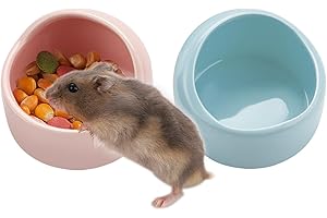VanEnjoy 2 Pack Small Hamster Food Bowl Ceramic Guinea Pig Food Dish No Spill Hamster Food and Water Bowl Small Animal Food Bowl - Pink and Blue