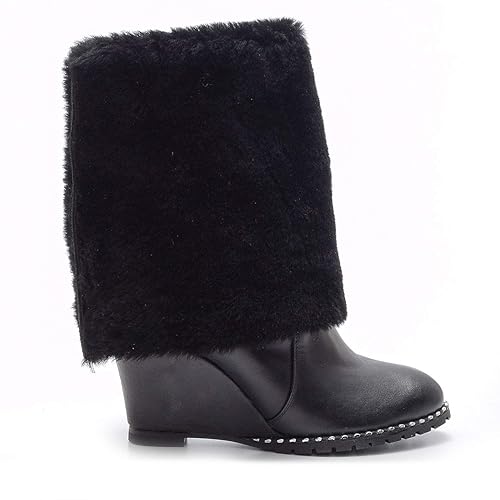 black leather wedge heel boots