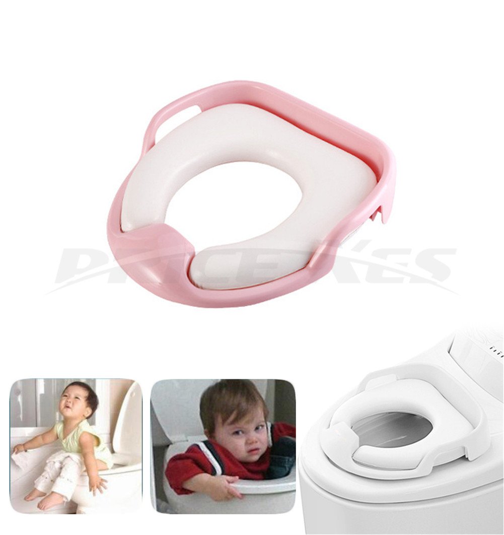 Kids Potty Toilet Training Seat - Secure Non-Slip Surface Soft Removable Cushion With Armrest Handles Potty Ring Fit Most Toilet Types For Babies & Toddlers, Boys & Girls - Price Xes (Pink)