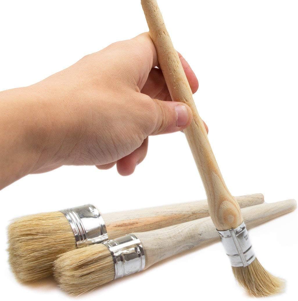 3 Pcs Chalk Paint Wax Brush Set, ASelected Natural Bristle Round Paint Brushes for Furniture Home Decor, Waxing - Image 3