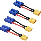 Laisomeke 4pcs XT60 to EC5 Adapter with 50mm 14AWG xt60 ec5 adapter | male female xt60 ec5 adapter for RC LiPo Battery Connectors mini size