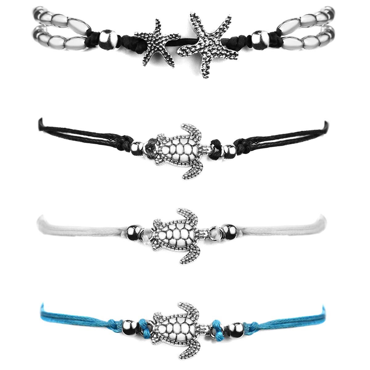 Gleamart Beach Boho Anklet Set Layered Rope Handmade Adjustable Foot Chain for Women Turtle Starfish