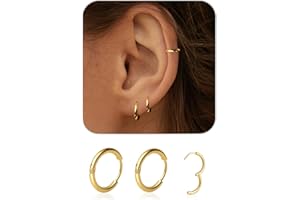 1 Pair 6mm Small Hoop Earrings for Women, Dainty 14K Gold Plated Huggie Hoop Earrings Hypoallergenic Lightweight Cartilage Earrings Set for Multiple Piercings for Sensitive (Gold/1.6mm)