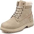 Athlefit Women's Work Waterproof Hiking Combat Boots Lace up Low Heel Booties Ankle Boots