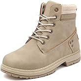 Athlefit Women's Work Waterproof Hiking Combat Boots Lace up Low Heel Booties Ankle Boots