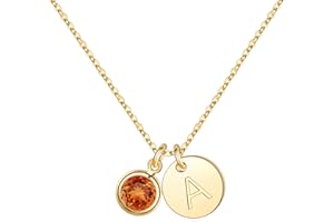 Hidepoo Initial Birthstone Necklace for Girl Women - 14K Gold Plated Disc Letter Necklace Personalized Gifts Jewelry Birthstone Initial Necklaces Birthday Gift for Female Teens Mom