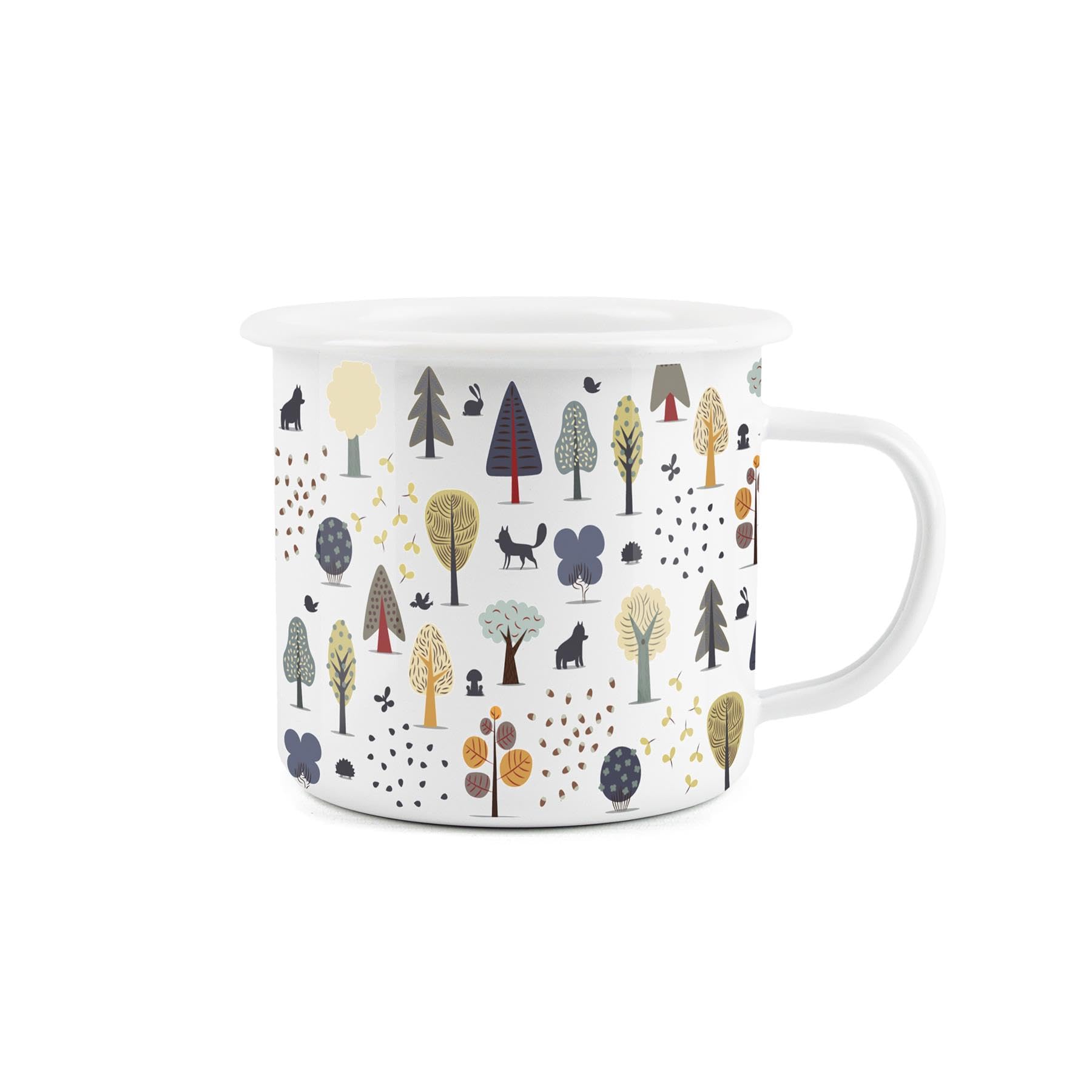 Forest Patterned Enamel Mug - Camping Gift Durable Hot Drinks White Outdoor Cup - Travel Picnics Home Hiking