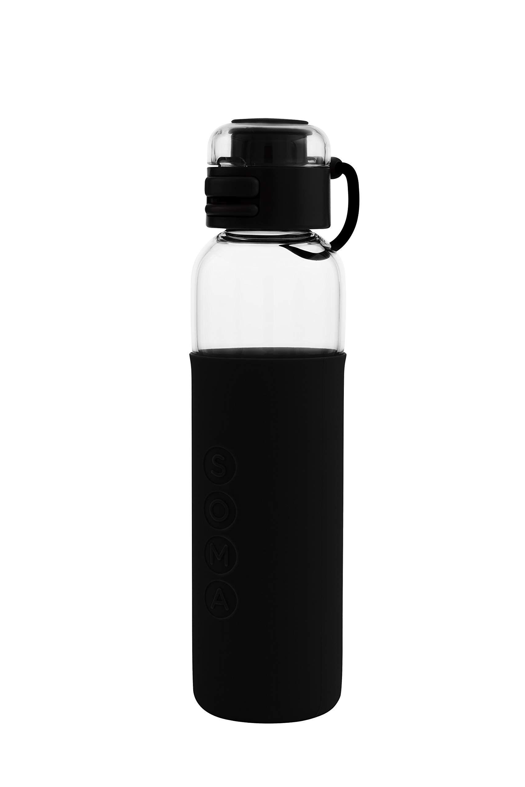 Photo 1 of SOMA Glass Water Bottle with Silicone Sleeve, Sport Cap, 17-ounce, Black