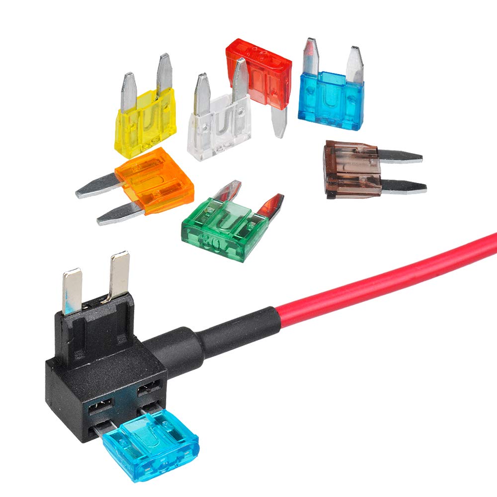 MUYI 120 Assorted Mini Blade Fuses with 3 Pack Add-A-Circuit 14 gauge Fuse Tap for ATM/Mini Blade Fuse, Great for Car, Boat, Marine