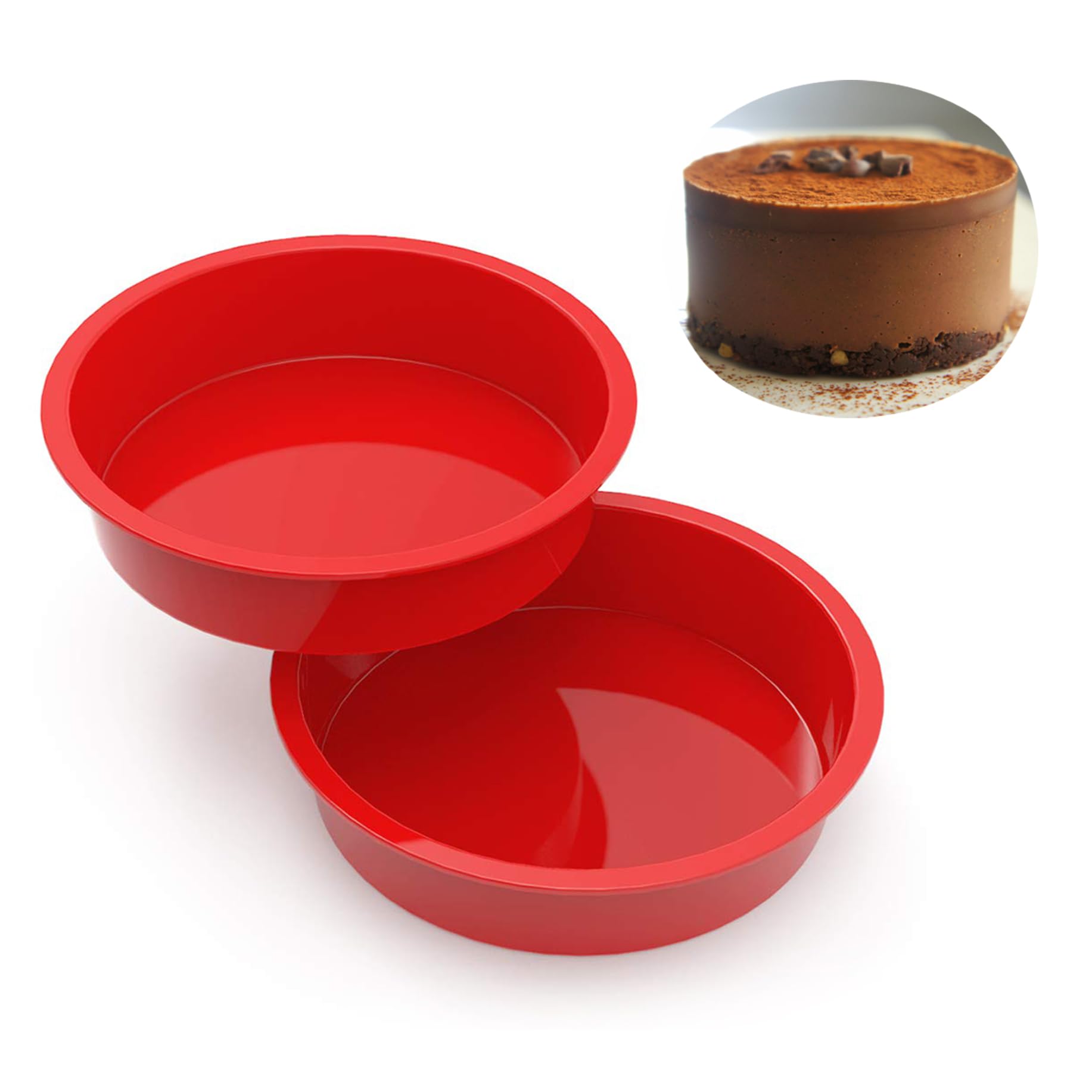 KANGSIT 2 Pcs 8 Inch Silicone Cake Tin for Baking - 20cm Round Non-Stick Cake Mould | Reusable Baking Tin for Layer Cake, Cheesecake, Sponge Cake