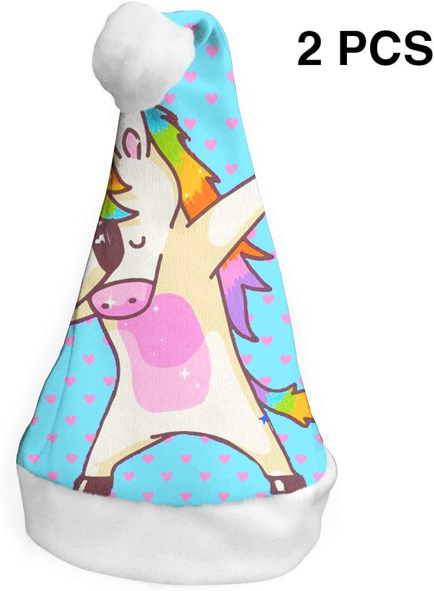 pink and blue santa hats