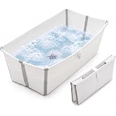 Stokke Flexi Bath X-Large Baby Bathtub - 31.5 x 15.7 x 9.4 in, White Grey | Best for Infants &amp; Toddlers - Lightweight, Foldable &amp; Easy to Store - Convenient to Use for Travel or at Home
