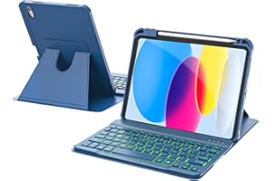 RAYMCRAFT for iPad 11th(A16, 2025)/10th Generation Case with Keyboard, 360° Rotatable Case & Detachable Backlit Keyboard, Pre