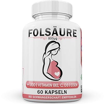Folsäure zur Schwangerschaftsvorbereitung, Schwangerschaft und Stillzeit 800 µg MediCares® - Spezielle Rezeptur mit Eisen, Jo
