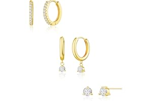Freekiss 3 Pairs Gold Hoop Earrings Set: Dainty Stud Earrings Trendy Small 14K Gold Plated Hypoallergenic Dangle Cartilage Huggie Hoop Earrings for Women Gold Jewelry for Women Gifts