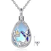 YFN Hummingbird Cremation Urn Necklace for Ashes, 925 Sterling Silver Hummingbird Urn Moonstone Jewelry for Women Men