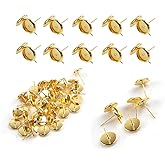 Perlin Stud Earrings Blank Cabochon Bezel Gold Earring Studs 10 Pieces Flat Round Bezel Tray for Jewellery Making Earstuds with Setting DIY Crafts (8 mm)