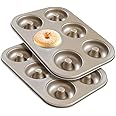 Beasea Donut Pan Set of 2, Nonstick Small Mini Donut Baking Pans, Carbon Steel Donut Baking Tray Bagels Mold for 6 Donuts