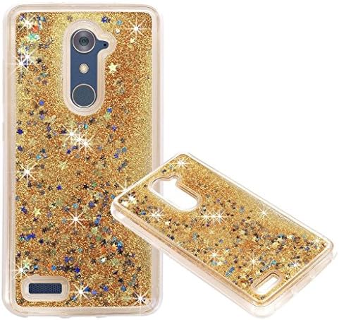 ZTE ZMAX Pro Case, ZTE Blade X Max CASE, ZTE ZMAX Pro ZTE Blade X Max cover BY CRAZYCOV Brand New Rubberized Snap On Plastic Liquid Quicksand with Glitter Fused Hybrid PC TPU Cover Case (GOLD)