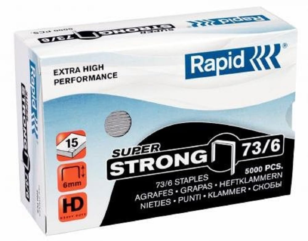 Rapid 73/6mm Super Strong Staples, For Stapling up to 15 Sheets, Use with Heavy Duty Stapling Pliers, Galvanised Wire, Box of 5000, 24890200