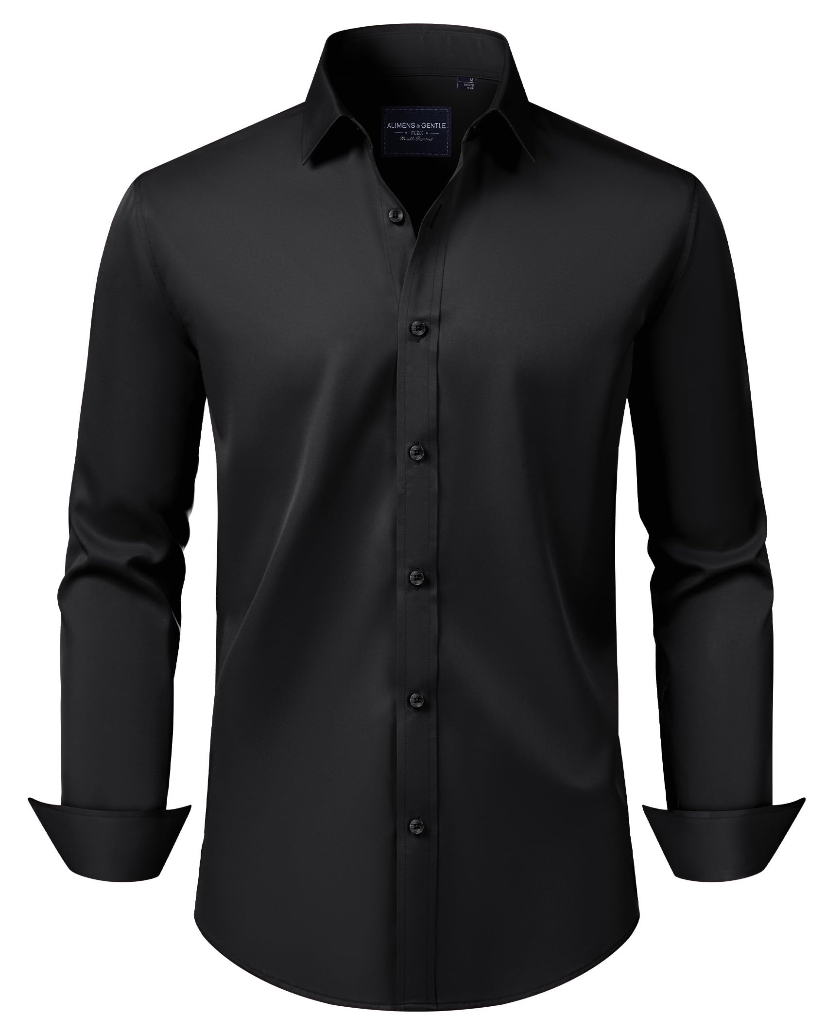 Photo 1 of Alimens & Gentle Men's Dress Shirts Transitional Weather Long Sleeve Stretch Wrinkle-Free Button Down Top Black