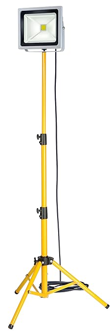 Brennenstuhl Stativ Chip-LED-Leuchte / LED Strahler außen mit Stativ (Außenstrahler 50W, Baustrahler IP65, LED Fluter Tageslicht) Farbe: silber / gelb