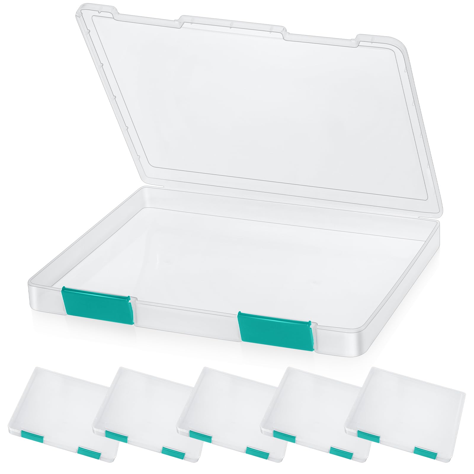 Photo 1 of PerKoop 6 Pcs Clear A4 File Box Document Plastic Storage Box Paper Plastic Case Board Game Storage Containers Magazine Protector File Holder with Buckle (Dark Green,12.4 x 9.84 x 1.18 Inches)