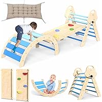 7 in 1 Pikler Triangle Set with Cushion, Wooden Climbing Toys for Toddlers 1-3 Inside, Indoor Playground Jungle Gyms with Ram
