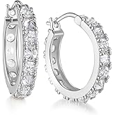 Moissanite/Sapphire/Ruby/Emerald Novelty Setting Earrings 20mm Small Chunky Hoops for Women, Solid 925 Sterling Silver with Gold Plated, Hypoallergenic Huggie Earrings, Anniversary Birthday Valentines Jewelry