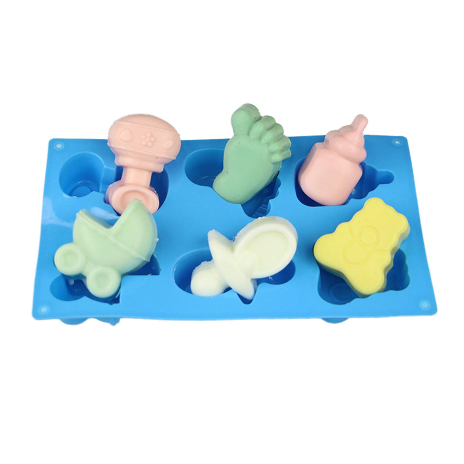 Chikanb Baby Shower Series Silicone Soap Mould, 2 Pcs Little Feet Bottle Baby Carriages Bear Fondant Mold for Chocolate, Cake, Ice Cube, Pastry, Polymer Clay, Wax Melt, Cupcake Topper Decorating Set