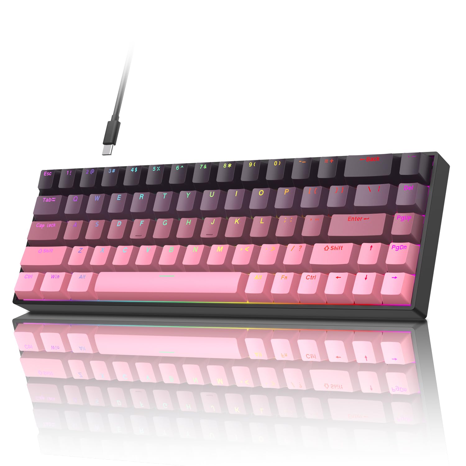 GEODMAER 65% Mechanical Gaming Keyboard, RGB Backlit Hot-swapping Gaming Keyboard, PBT Keycaps, NKRO, Linear Switches Wired Keyboards for PC/Mac
