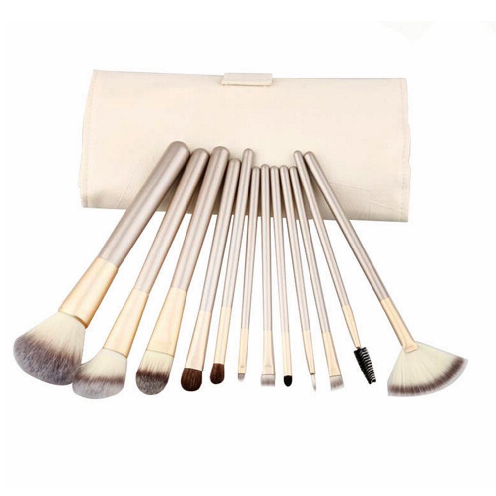 Brendacosmetic Wooden Handle Soft Fiber Wool Makeup Brushes -12 Pcs Cosmetic Brush Set Foundation Blush Brush Makeup Beauty Tool Included Leather Bag Gift Led Cosmetic Portable Comapct Mirror