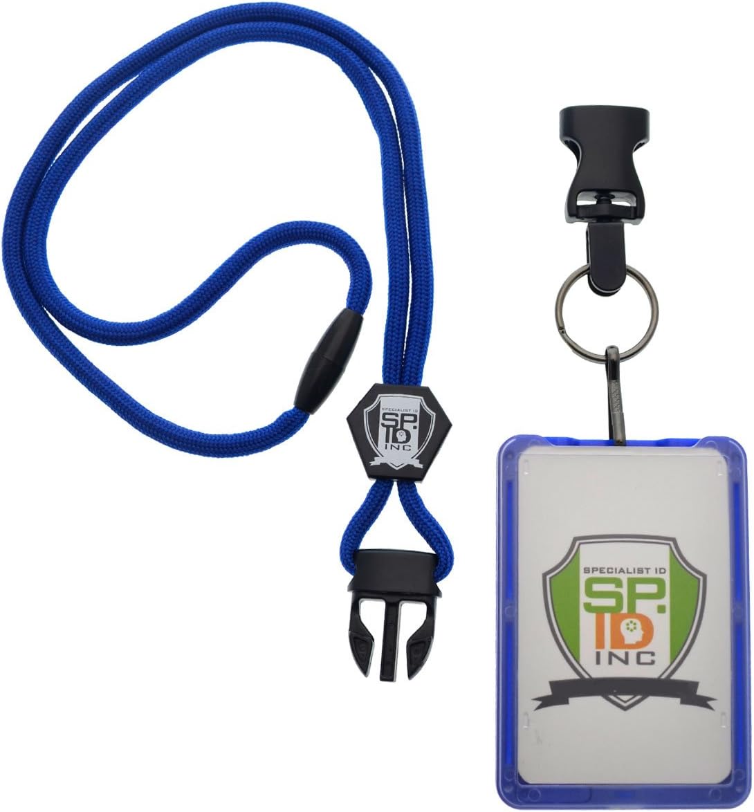 Specialist ID Vertical Top Load Three Card Badge Holder - Hard Plastic with Heavy Duty Breakaway Lanyard w Quick Release Metal Clip & Key Ring (One Holder / 3 Cards Inside) (Black) : Office Products
