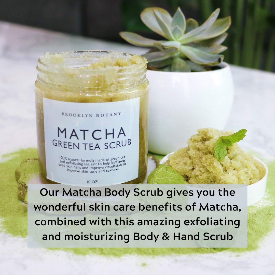 Brooklyn Botany Matcha Green Tea Exfoliating Body Scrub (Updated Formula) - Body Scrub, Foot Scrub & Facial Scrub Moisturizes and Nourishes Face Feet & Skin - Reduce Inflammation - Soothe & Smooth Feet - 10 oz : Beauty