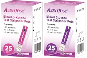 AssuTest® 25pcs Blood Glucose & 25pcs Blood Ketone Test Stips Combo for Pets Cats and Dogs Diabetic Ketoacidosis Testing Monitor Kit with 50 Lancets