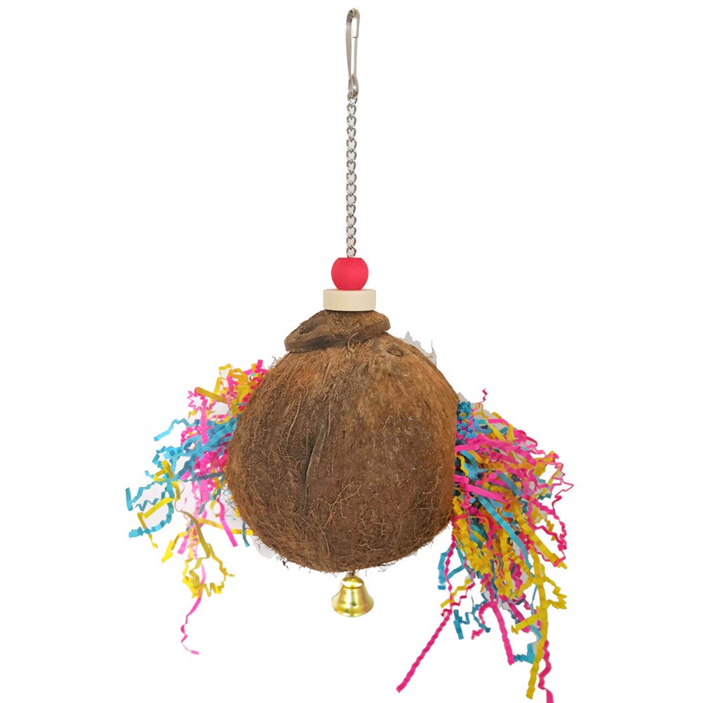 Parrot Chew Toys Coconut Shell Swing Toy Hanging Bird Cage Treat Ball for Small Birds