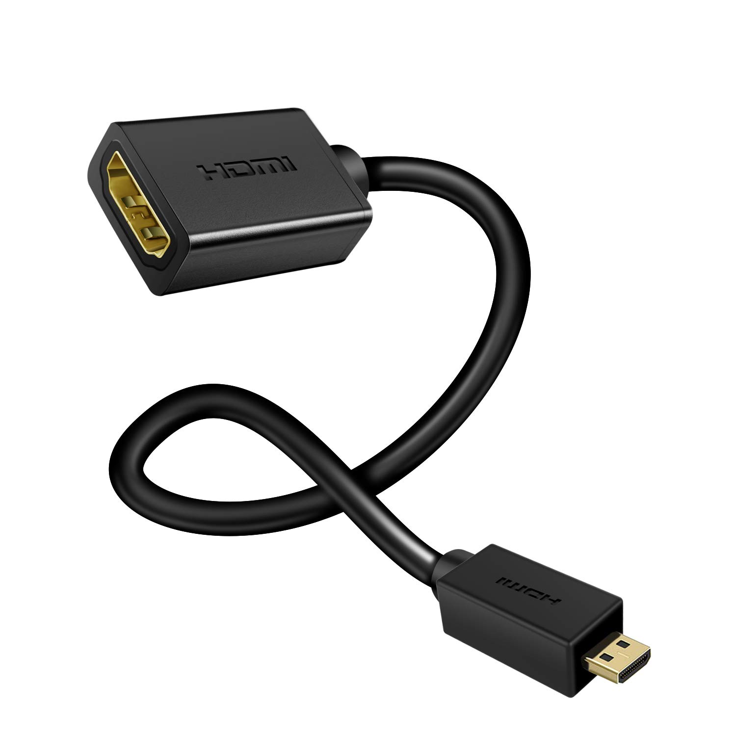 Techrum Micro HDMI to HDMI Adapter, Micro HDMI to HDMI Cable 20cm (Male to Female), Support 4K@60Hz,3D with Golden Plated Connectors for Raspberry Pi 4, GoPro HERO (1 Pack)