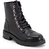 GOGD Combat Boots Ankle Bootie For Women Zipper Low Heel Combat boot for women