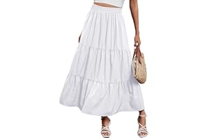 Arolina Maxi Skirt for Women Summer Boho Elastic High Waist Pleated A-Line Flowy Ruffle Swing Tiered Long Beach Skirt Dress