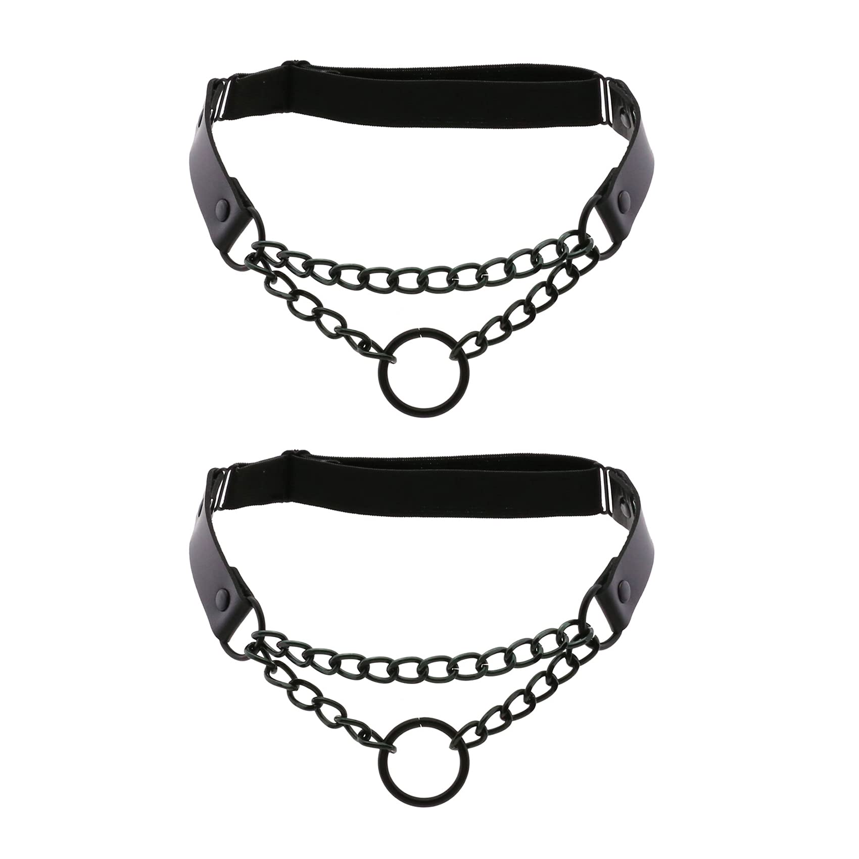 alisikee 2 Adjustable Leg Garters with O Ring Chains, Elastic Thigh Garter Belt for Women, Black 1, One Size, black 1